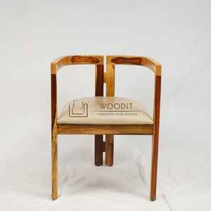 Chaise de salle à manger moderne 100% bois massif avec coussin en cuir véritable, imperméable et portable pour appartement et entrepôt - Product Image 2