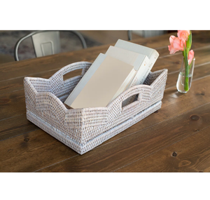 Cesta rectangular decorativa de fibra vegetal tejida con asas, estilo bohemio floral a cuadros, para Bar Mitzvah - Product Image 3