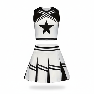 Ensembles d'uniformes de cheerleading pour adultes avec logo personnalisé imprimé par transfert thermique, shorts en polyester blancs sans manches, unisexe, nouvelle collection pour entraînement scolaire - Product Image 3