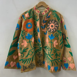 Chaqueta Suzani de Terciopelo Hecha a Mano, Abrigo Bohemio Bordado, Kimono Suzani Uzbeko, Chaqueta Festiva, Prenda Exterior Boho Chic - Product Image 1