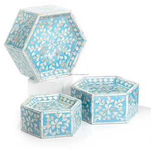 Support à gâteau hexagone de luxe fait à la main en incrustation d'os et de nacre de table en inde pour la célébration du Ramadan Eid Mubarak - Product Image 2