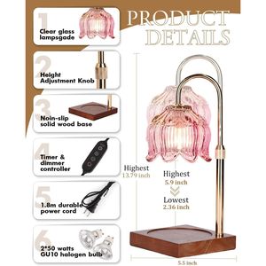 Adjustable Pink Candle Warmer Lamp with <b>Timer</b> Dimmer and Height for Birthday or Valentine's Day Great Gift for Women - Product Image 3