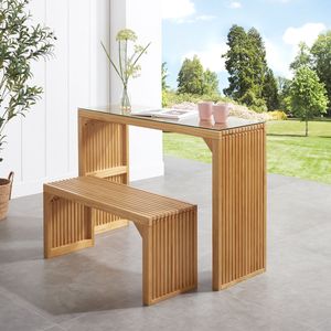 Versatile Natural <b>Pine</b> Wood Dining Room Set Long Bench <b>Table</b> for Indoor Use in Entryway Living Room Kitchen Bedroom - Product Image 1