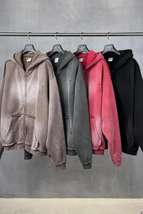 Sweat-shirt zippé à capuche oversize pour homme, couleur unie, en coton French Terry, décontracté, pour l'automne, anti-boulochage, avec poches - Product Image 6