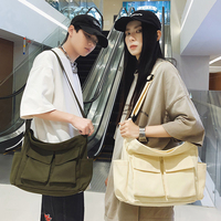 Tas Hobo Kanvas Coklat Kapasitas Besar Multi Saku Kasual Wanita Tas Bahu Belanja Perjalanan Tas Jinjing Harian Unisex Penutup Ritsleting