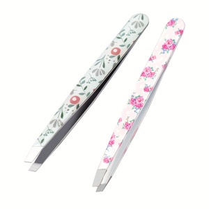 Pinzas para Cejas con Diseño Floral, Punta Inclinada y Puntiaguda, Ligeras, 96 mm, para el Cuidado Facial y un Estilizado de Cejas Perfecto - Product Image 1