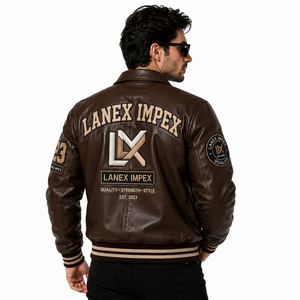 Custom Brown Leather Varsity <b>Jacket</b> for <b>Men</b> Premium Letterman Bomber <b>Jacket</b> with Embroidered Patches OEM ODM Wholesale Factory - Product Image 4