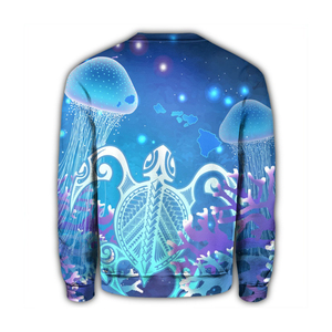 Sweat-shirt unisexe à col rond, imprimé par sublimation, motif tortue, méduse, corail bleu, coupe décontractée, tricoté pour l'hiver - Product Image 2