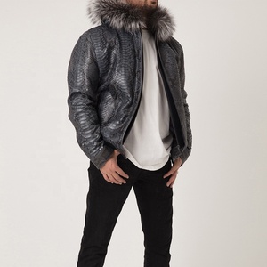 Trending Custom Eco-Friendly Bomber Biker Leather Jacket for Men Slim Fit Streetwear Spring Feathers Hooded OEM Private Label - Product Image 2