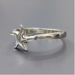 Wholesale Minimalist 925 Sterling <b>Silver</b> <b>Plain</b> <b>Ring</b> Smooth Polish Starfish Pattern Sleek Band Women Jewelry - Product Image 2