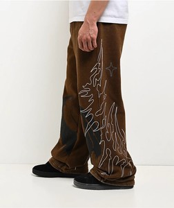 Pantalones Deportivos de Felpa Marrón para Hombre, Personalizados, Cintura Elástica, Franja Lateral con Estampado Digital, Corte Holgado Informal, Tejido de Peso Medio, Otoño - Product Image 2