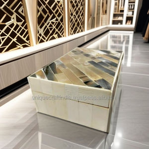 Caja de almacenamiento de recuerdo de MDF de 6x4 pulgadas hecha a mano de lujo con incrustaciones de cuerno elegante organizador de joyas para decoración del hogar y regalos - Product Image 2