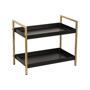 Étagère de rangement minimaliste à 2 niveaux en métal noir avec cadre doré, organisateur rectangulaire sur pied pour salon - Product Image 3