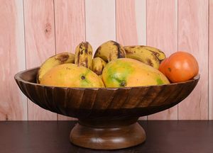 Mango Wood Decorative Bowl Hand-Carved Wooden for Dining <b>Table</b> Centerpiece Living Room <b>Kitchen</b> Decor - Product Image 5