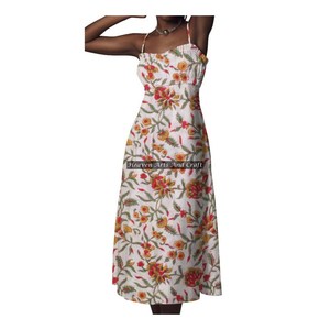 Nouvelle Robe Midi Décontractée d'Été en Coton pour Femme, Modèle Designer Haut de Gamme, Imprimé Bloc, Bretelles Fines, Idéale pour les Vacances - Product Image 5