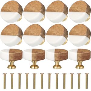 Wooden Cabinet Knobs White Marble & Gold Dresser Handles Round Drawer Pulls for Cupboard Furniture Set of 4 - Product Image 4