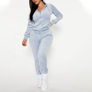 Conjunto Deportivo de Terciopelo Azul Claro para Mujer, Sudadera con Capucha y Cierre de Cremallera, Pantalones Jogger, Estilo Casual, Nuevo Modelo 2027 - Product Image 5