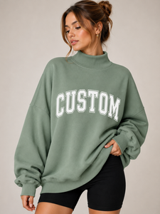 Sweat-shirt à col montant personnalisé de haute qualité avec impression de lettres, pour femme, coupe oversize, épaules tombantes, manches longues, tricot décontracté d'automne - Product Image 1