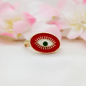 Bague ajustable œil porte-bonheur en argent sterling 925 massif plaqué or avec émail rouge, bijoux fins, vente en gros - Product Image 3
