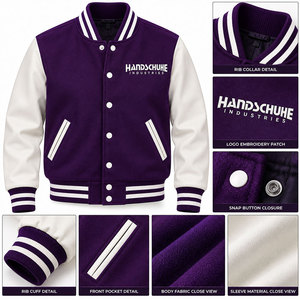 Chaqueta Varsity Morada y Blanca para Mujer, Talla Grande, con Botones a Presión, Acolchada y Cálida, en Contraste de Color - Product Image 5