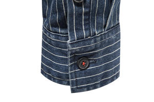 เสื้อเชิ้ตลำลองแขนยาวลายทางสำหรับผู้ชาย ปกคอพับ แขนยาว ผ้าฝ้าย 100% สำหรับใส่ในฤดูใบไม้ร่วง - Product Image 4
