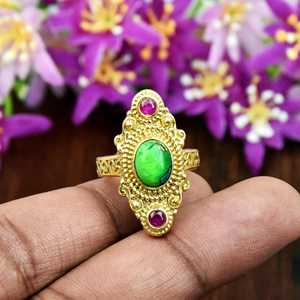 แหวนทองแดงสีเขียวเทอร์ควอยซ์ 18K โกลด์เวอร์เมล์ เครื่องประดับสไตล์ตะวันตกเฉียงใต้ ประดับทับทิม - Product Image 2