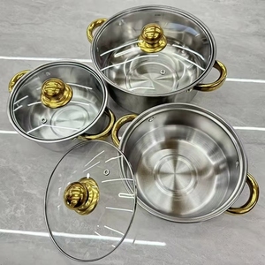 Ensemble de 12 ustensiles de cuisine en acier inoxydable, kit de casseroles et poêles antiadhésives avec couvercles en verre, poignées dorées pour cuisinières à induction et à gaz - Product Image 3