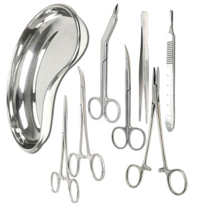 Kit de chirurgie mineure de base de 13 pièces - Plateau réniforme en acier inoxydable durable, instruments chirurgicaux essentiels pour interventions mineures - Product Image 3