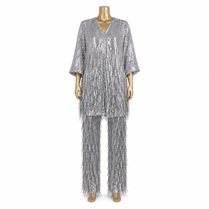 Luxury All Over <b>Sequin</b> Fringe Pattern | Tassel Embellished Co Ord Set| <b>Art</b> Deco Inspired Vertical <b>Sequin</b> Texture Glamorous Dress - Product Image 1
