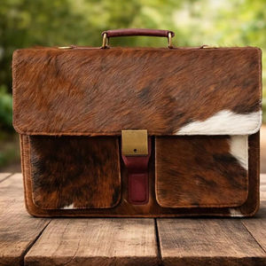 Maletín de Cuero Genuino Hecho a Mano con Pelo de Vaca, Estilo Vintage, para Portátil, Personalizable, LPBH-0004 - Product Image 1