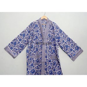 100% Cotton Digital Printed Floral Long Japanese Women's Kimono Robe <b>Dressing</b> <b>Gown</b> Bathrobe Women <b>Lightweight</b> for sleep wear - Product Image 2