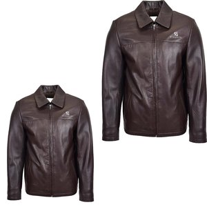 Veste en cuir pour homme, véritable peau de mouton, manteau d'hiver, coupe ajustée, style décontracté, bomber, style motard, couleur marron, poches zippées - Product Image 2