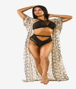 Conjunto de 5 piezas de traje de baño de chifón tejido a rayas con logo, de secado rápido, transpirable, con bordado de pedrería, para mujer - Product Image 2