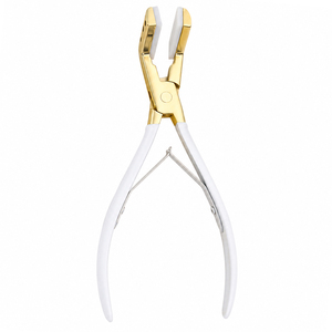 Gold <b>Titanium</b> Hair Extension Tape Press Pliers, White Coated Grip Handles, Perforated Head Frame, Silicone Cushion Clamp - Product Image 1