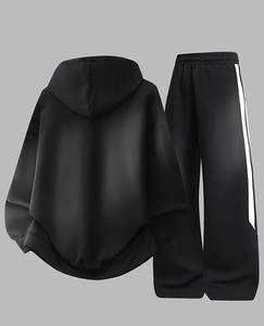 Men's Black Wide Leg Sweatpants Casual Winter Wear Breathable 100% Polyester French Terry Knitted Fabric 380g Plain Dyed - Product Image 5