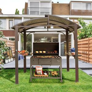 8x5FT Arc <b>Roof</b> Outdoor Grill <b>Canopy</b> Double Galvanized Steel <b>Roof</b> 2 Side Shelves BBQ Gazebo Grill Tent Patented Product Category - Product Image 1