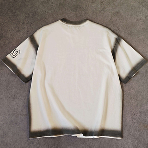 Oversized Men's Sun Fade Short Sleeve T-Shirt O-Neck Street Style Cotton Knitted Contrast Trim <b>Logo</b> on Left Sleeve - Product Image 1