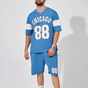 Ensemble de costume d'été pour homme, vente chaude, personnalisé, 2 pièces, t-shirt à manches courtes et short, respirant, doux, décontracté, tricoté en polyester/coton - Product Image 1