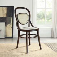 Chaise de salle à manger de style Thonet Hoffman moderne, couleur foncée, design en rotin, bois de teck, décoration d'intérieur, anniversaire