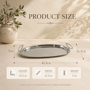 Elite Stainless Steel Oval Serving <b>Tray</b> Set <b>Mirror</b> Finish Dual Handle Premium Display Platters for Elegant Dining - Product Image 2