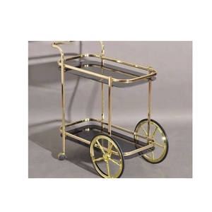 Carrito de Bebidas Dorado Pulido de Primera Calidad, Organizador de Bebidas Metálico de 2 Niveles con Vidrio Templado Negro Brillante - Product Image 2
