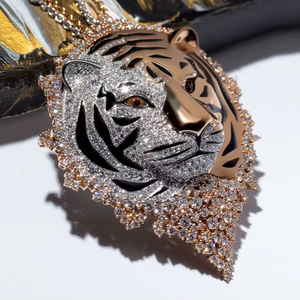 Luxury Tiger Head <b>Pendant</b> 18K <b>Solid</b> Rose <b>Gold</b> Plated Moissanite Round Brilliant Cut Bezel Setting Hip Hop Animal <b>Pendant</b> For Men - Product Image 3
