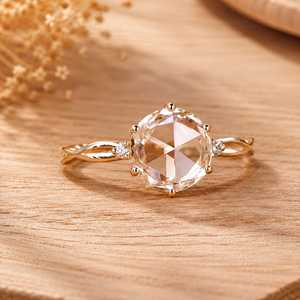 Bague de fiançailles en or massif jaune, blanc ou rose 10K, 14K, 18K avec diamant de laboratoire taille rose ronde 1,32 carat, couleur E, clarté VVS - Product Image 1