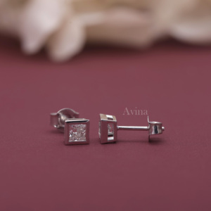 IGI Certified Lab Grown Diamond Princess Cut Bezel <b>Stud</b> <b>Earrings</b> 18K White / Yellow & Rose Gold Square Diamond <b>Earrings</b> - Product Image 3