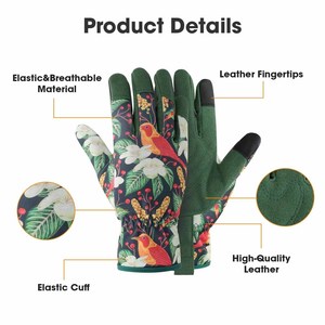 Gants de jardinage pour femmes de qualité supérieure, à écran tactile, avec manches longues, paume en cuir blanc, imprimé floral rose, pour la taille des roses - Product Image 3