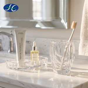 Clear Acrylic Luxury Five-piece Bathroom Accessories Set with Glacier Facet <b>Toothbrush</b> <b>Holder</b> Durable Round Design - Product Image 2
