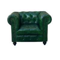 Sofa kulit berumbai warna hijau Polo tempat duduk tunggal Premium Sofa restoran Chesterfield Sofa Modern ruang tamu Hotel kursi berlengan 2024