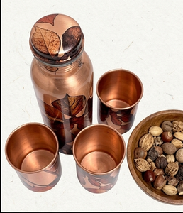 Handmade Metal Pure Copper <b>Water</b> <b>Bottle</b> with Glass Set Designer Modern Unique Classic Stylish Decorative <b>Custom</b> Printed - Product Image 3