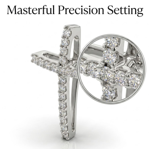 <b>Solid</b> 18K White <b>Gold</b> Double Cross Pendant Natural Diamond Necklace Earth Mined Micro Pave VS1 High Clarity Baptism Gift - Product Image 4