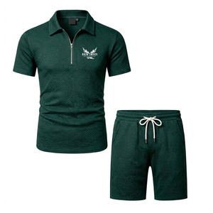 Conjunto de Polo con Cierre de Cremallera y Pantalones Cortos para Hombre, Estampado Geométrico, Secado Rápido, Poliéster, Ropa Casual de Verano, Conjunto Personalizado de 2 Piezas para Hombre - Product Image 1